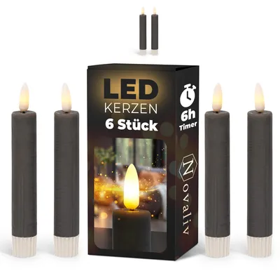 Produktbild von Stabkerzen LED mit Timer GRAU 8 Stück Indoor 6 Stunden ECHTWACHS 15cm Höhe für Kerzen 2,2cm Durchmesser 2 AAA Batterien notwendig LED Stabkerzen 4er Set GRAU (zwei Mal) bewegliche Flamme Licht
