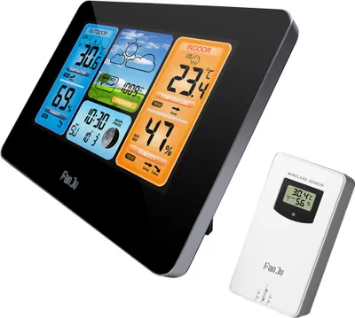 Image de FJ3373 Station météo numérique multifonctions Réveil LCD Météo intérieure extérieure Baromètre Thermomètre Hygromètre avec capteur extérieur Cordon d'alimentation USB
