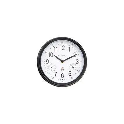 Image de Horloge murale avec thermomètre et hygromètre, 23,5 cm, noir et blanc