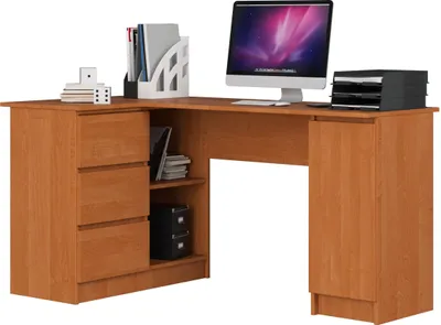 Obrázok produktu pre Akord Rohový Ľavostranný Písací Stôl 3 Zásuvky 1 Skrinka Olcha 155X85X77