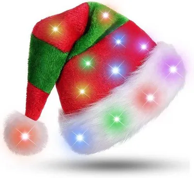 Produktbild von Leuchtende Weihnachtsmütze - Grün - 33 x 42 cm - Plüsch-Weihnachtsmütze mit LED-Lampen - Für Erwachsene
