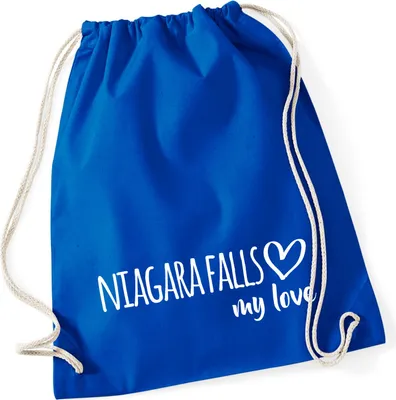 Produktbild von Huuraa Turnbeutel Niagara Falls my love 12 Liter Bright Royal Baumwolle Rucksack Geschenkidee