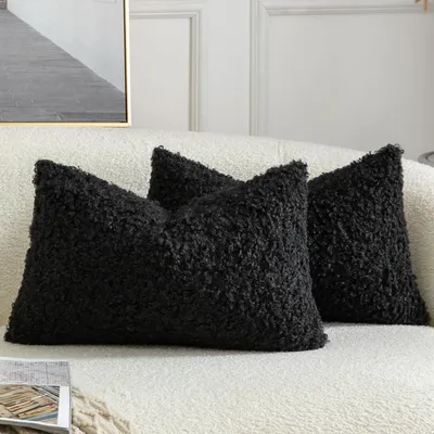 Produktbild von 2er Set Kissenbezüge Teddywolle Bouclé 30x50 cm Schwarz