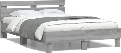 Zdjęcie produktu dla vidaXL Rama łóżka z zagłówkiem szara Sonoma 120x200 cm materiał drewnopochodny