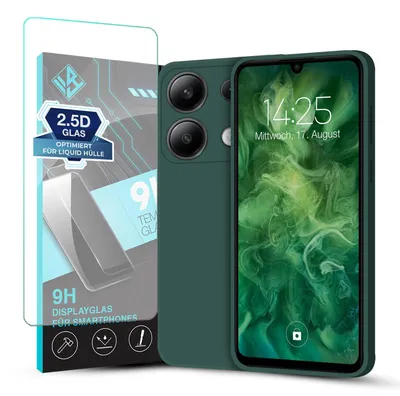 Produktbild von Hülle für Xiaomi Redmi Note 13 mit 9H Displayglas Displayschutz Case Cover Bumper Smartphone Softgrip Schutzhülle Farbe: Grün