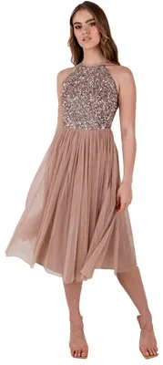 Produktbild von Maya Deluxe Damen Neckholder-Midikleid mit Verzierungen Brautjungfernkleid Erröt