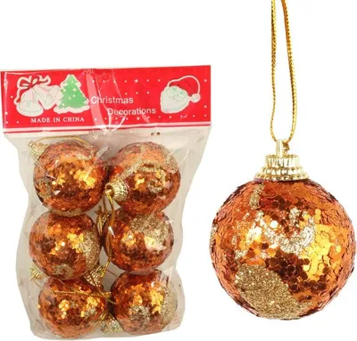 Zdjęcie produktu dla Komplet 6 bombek brokatowych pomarańczowych 6 cm