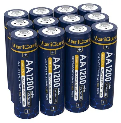 Obrázek produktu pro Dobíjecí baterie AA – Li-Ion 1,2 V – vysoká kapacita 1200 mAh – balení po 12 kusech – pro baterky, fotoaparáty, dálkové ovladače a hračky