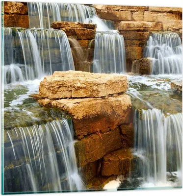 Produktbild von Bilder auf glas - Wasserfall Steine Wasser - 50x50cm - Glasbilder - Wandbilder - Kunstdruck - zum Aufhängen bereit - Wanddekoration aus Glas - Glas Bilder - Wandbild auf Glas - GAC50x50-0122