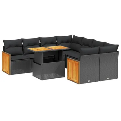 Produktbild von Garten-Lounge-Set, 9-teilig, modular, verstellbarer Tisch, Poly Rattan Schwarz, UV-beständig, abnehmbare Kissenbezüge