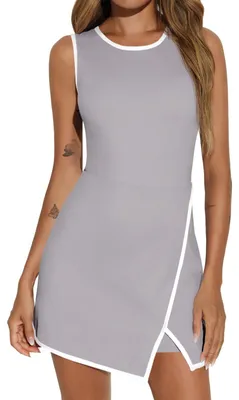 Produktbild von Damen-Sportkleid für Tennis & Workout – Ärmellos, Rundhalsausschnitt, mit integriertem BH, Shorts und Taschen – Golf- & Sport-Minikleid,Größe:M