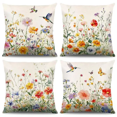 Produktbild von Set aus 4 Kissenbezügen mit Frühlingsblumenmuster, 40x40 cm