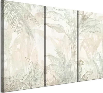 Produktbild von LUMASOUL Leinwand Bilder 90x60 cm, Leinwandbild Blätter Motiv, Wandbilder Holzrahmen und Webstuhl Wohnzimmer und Schlafzimmer, 3 teilig