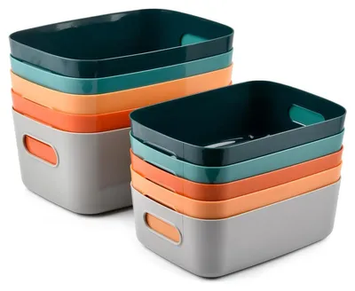 Produktbild von Set mit 10 Aufbewahrungsboxen aus Kunststoff, Aufbewahrungskörbe aus Kunststoff mit Griffen, multifunktionale Aufbewahrungsboxen für Küche, Büro, Kleiderschrank, Badezimmer und Spielzeug.