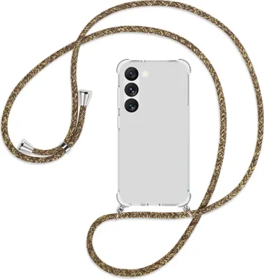 Produktbild von Handykette Backcover-Schutzhülle mit Band (Metall silberfarben) für Samsung Galaxy S23 - braun+beige