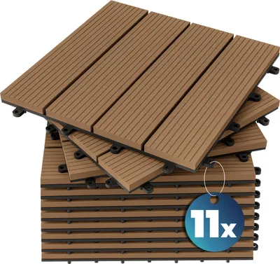 Immagine prodotto di Casaria Set 11 Pezzi Piastrelle da Giardino 30x30cm 1m² in WPC Resistente Mattonelle ad Incastro per Pavimento Terrazza Balcone Esterno Sistema a Clic