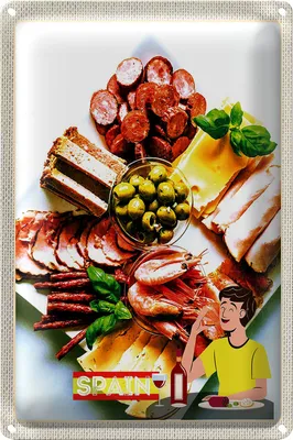 Produktbild von Blechschild Reise 20x30cm Spanien Europa Garnelen Oliven Wurst