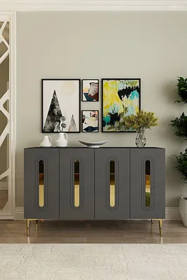 Obrázok produktu pre Skye Decor, kvalitná konzolová stolík (3 kusy), farba antracit a zlato, 120 cm | 100% melamín