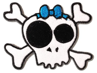 Immagine prodotto di Teschio con fiocco - Toppe, decalcomanie da stirare, applicazioni, toppe, da stirare, dimensioni: 5,9 x 7,8 cm