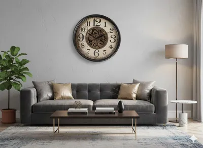 Produktbild von formano Moderne Wanduhr mit Beweglichen Zahnrädern 65 cm Metall Clock Antik-Sytle