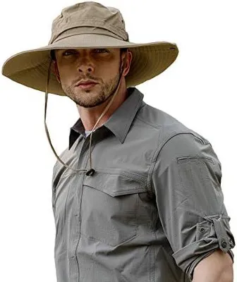 Produktbild von Herren Breite Krempe Sonnenhut UV Schutz Safari Hut Boonie Hut Sommer Fischerhut