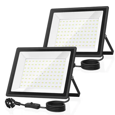 LED-Flutlicht 100W 11000LM 6500K IP66 mit Stecker 2er-Set