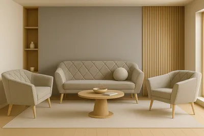 Produktbild von Couchgarnitur Beige Wohnzimmerset 3+2+1 Sitzer Samt Hohe Holzfüße Buche