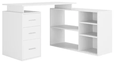 Immagine prodotto di Scrivania angolare - Scrivania da ufficio a L - Con cassetti e ripiani - 129x104x76 cm - Legno - Bianco