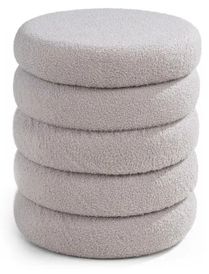 Produktbild von Hocker - Ø 40 cm - Hellgrau - Teddy-Stoffbezug - MDF - mit abnehmbaren Deckel