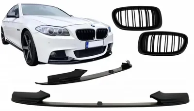Zdjęcie produktu dla Spoiler przedni z wlotami powietrza do BMW serii 5 F10 F11 – podwójne paski na osłonie chłodnicy.