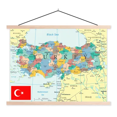 Produktbild von MuchoWow® Textilposter Kolorierte Landkarte der Türkei mit der Flagge 40x30 cm mit holzfarbenen Rahmen - Bilder