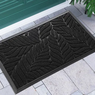 Productafbeelding van Antislip deurmat, 92 x 61 cm, zwart. Veiligheidsmat voor binnen en buiten, met ribbelpatroon, gemaakt van polypropyleen en voorzien van een rubberen achterkant