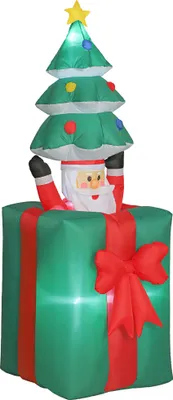 Produktbild von Outsunny Aufblasbar Beweglich Weihnachtsmann aus Geschenkbox mit Weihnachtsbaum