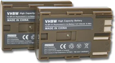 Produktbild von vhbw 2x Akku Ersatz für Canon BP-508, BP-535, BP-511A, BP-511, BP-522, BP-512, BP-514 für Kamera (1300 mAh, 7,2 V, Li-Ion)