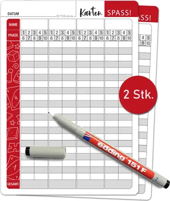Produktbild von Abwischbare Ersatzblätter im Set mit Markenstift A5 - Extra Große Zahlen und Buchstaben | Senioren geeignet | Übersichtliches Design der Phasen | Wertungsblatt für Kartenspiel