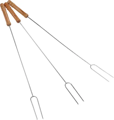 Image de 3Pcs Barbecue Forks Multifunctional Stainless Steel Roasting Stick with Beech Wood Handle for Outdoor BBQ Camping 47.2cm