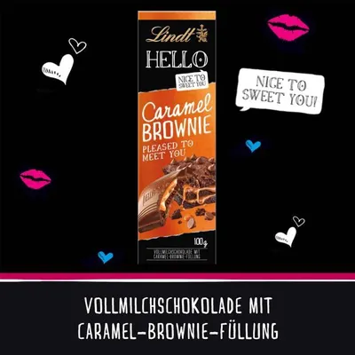 Produktbild von Lindt Hello Tafel Caramel Brownie mit knusprigen Gebäckstückchen 100g