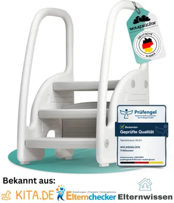 Produktbild von WOLKENGLÜCK® Tritthocker Kinder (3 Stufen) - Rutschfester Kinder Hocker von 1,5 bis 6 Jahre (Belastbar bis 70 kg) - Kindertreppe für Badezimmer, Waschbecken, Küche oder Toilette - Kinderhocker