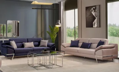 Produktbild von Dreisitzer Garnitur Sofagarnitur 33 Sitzer Stoff Luxus Blau Set GArnituren