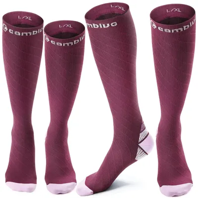 Immagine prodotto di CAMBIVO 2 Paia Calze Compressione Graduata Donna e Uomo 20-30 mmHg, Calze Elastiche a Compressione Antiscivolo per Sport, Corsa, Recupero, Antitrombo, Vene Varicose, Viaggio in Aereo