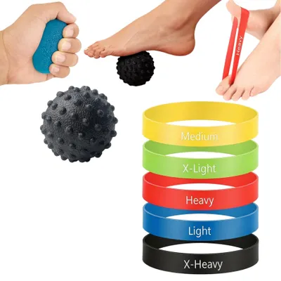 Productafbeelding van 7-delige Handtrainer Set met Weerstandsbanden en Grijpballen voor Polsversterking