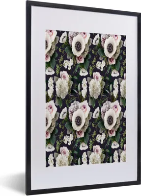 Produktbild von MuchoWow® MuchoWow® Gerahmtes Poster Blumen - Anemone - Muster 40x60 cm - Poster mit zchwarzem Bilderrahmen - Poster in Rahmen