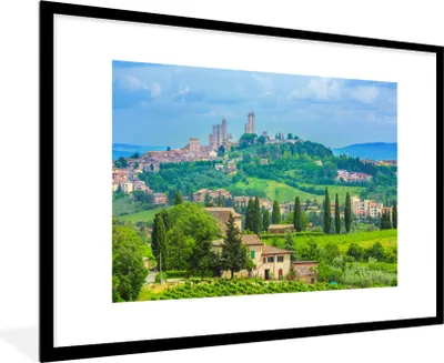 Produktbild von MuchoWow® Gerahmtes Poster Die Hügel von San Gimignano in der Toskana 90x60 cm - Poster mit Schwarzem Bilderrahmen Wandposter Rahmen Foto Bilder - Wanddekoration - Fotos