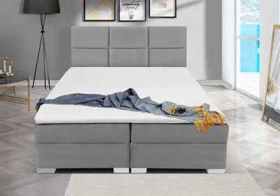 Produktbild von Boxspringbett RIO 140 x 200 cm Amor Velvet 19 Grau Bett mit zwei Bettkästen und Matratze,Komplett-Set mit Topper, Doppelbett, Polsterbett