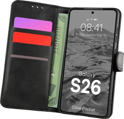 Produktbild von Handyhülle mit Klappe für Galaxy S26, Bizon Case Pocket, Schwarz