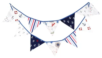 Produktbild von Stoffgirlande Blau 3,5m 12 Wimpel Baumwolle für Kindergeburtstag Babyparty Marinethema