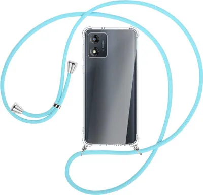 Produktbild von Handykette Backcover-Schutzhülle mit Band (Metall silberfarben) für Motorola Moto E13 (6.5'') - himmelblau