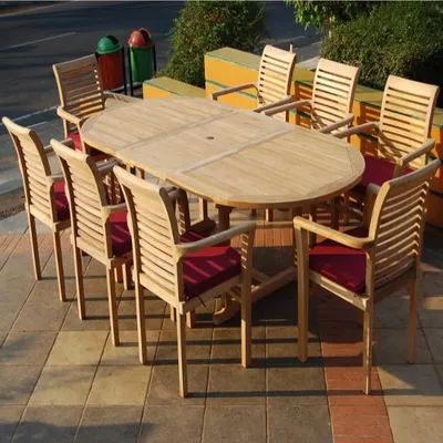 Produktbild von Teako Design Sitzgruppe Teak 8 Stapelstühle mit Ausziehtisch 180-240cm