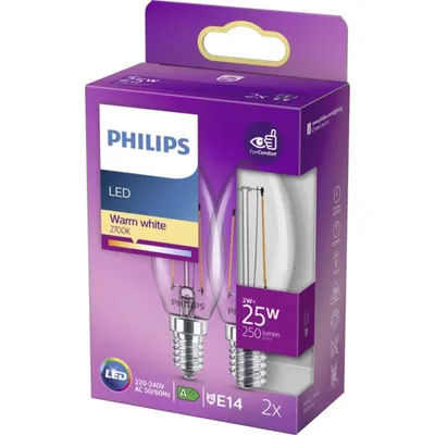 Immagine prodotto di Confezione da 2 LED E14  2W (25W) Trasparente 250lm