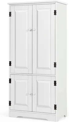 Immagine prodotto di Mobile a metà altezza in legno, mobile alto con 2 ripiani regolabili, mobile ausiliario, mobile multiuso per soggiorno, cassettiera da cucina, 59 x 32 x 123 cm (bianco crema)